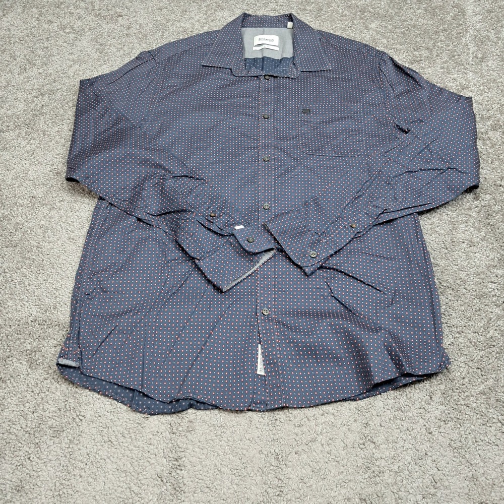 Blackberrys Slim Fit Navy Crimson Red Dot Cotton Button Down Shirt XL BT-PTFK35